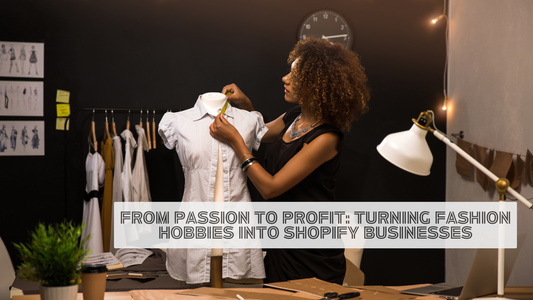 Fashion designer measuring a dress on a mannequin in a studio, representing how to turn fashion hobbies into a profitable Shopify business.