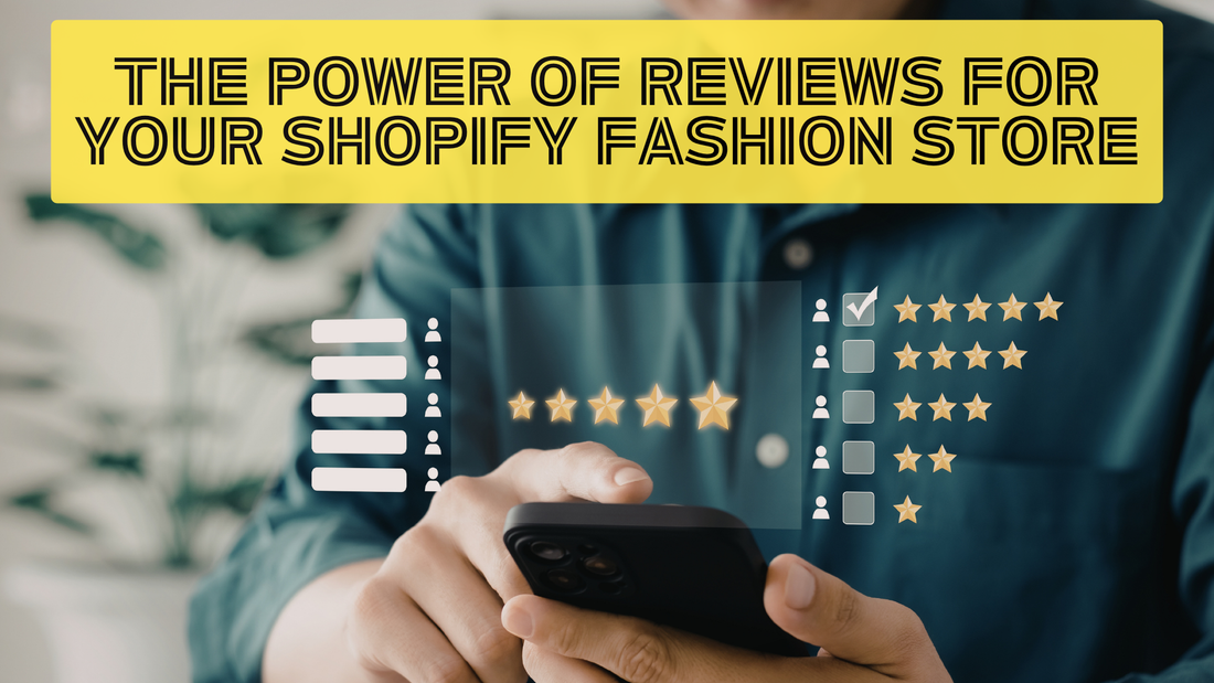 Customer reviewing product with star ratings on smartphone for Shopify fashion store social proof