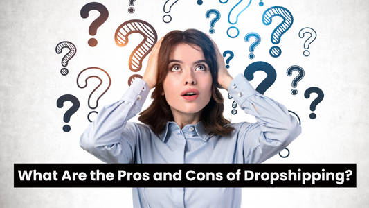 Confused woman surrounded by question marks, wondering about the pros and cons of dropshipping a fashion store